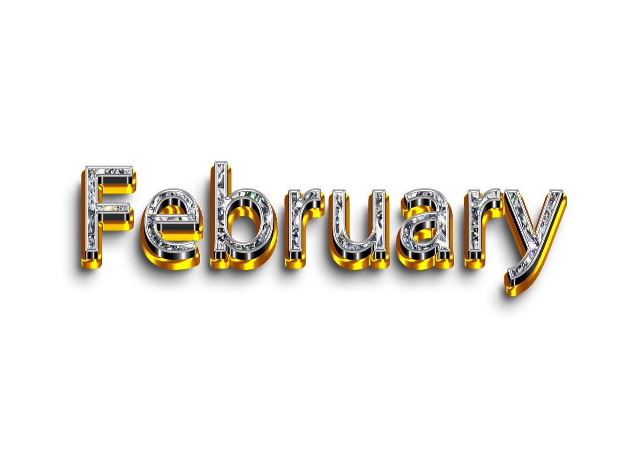 February png, word February png, February word png, February text png, February letters png, February word diamond gold text typography PNG images transparent background
